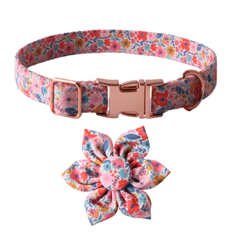 Fashion Dog Collar+Leash+Necktie Set Completes with Colorful Floral Print Bow Perfect for Pets Outstanding in the Crowd