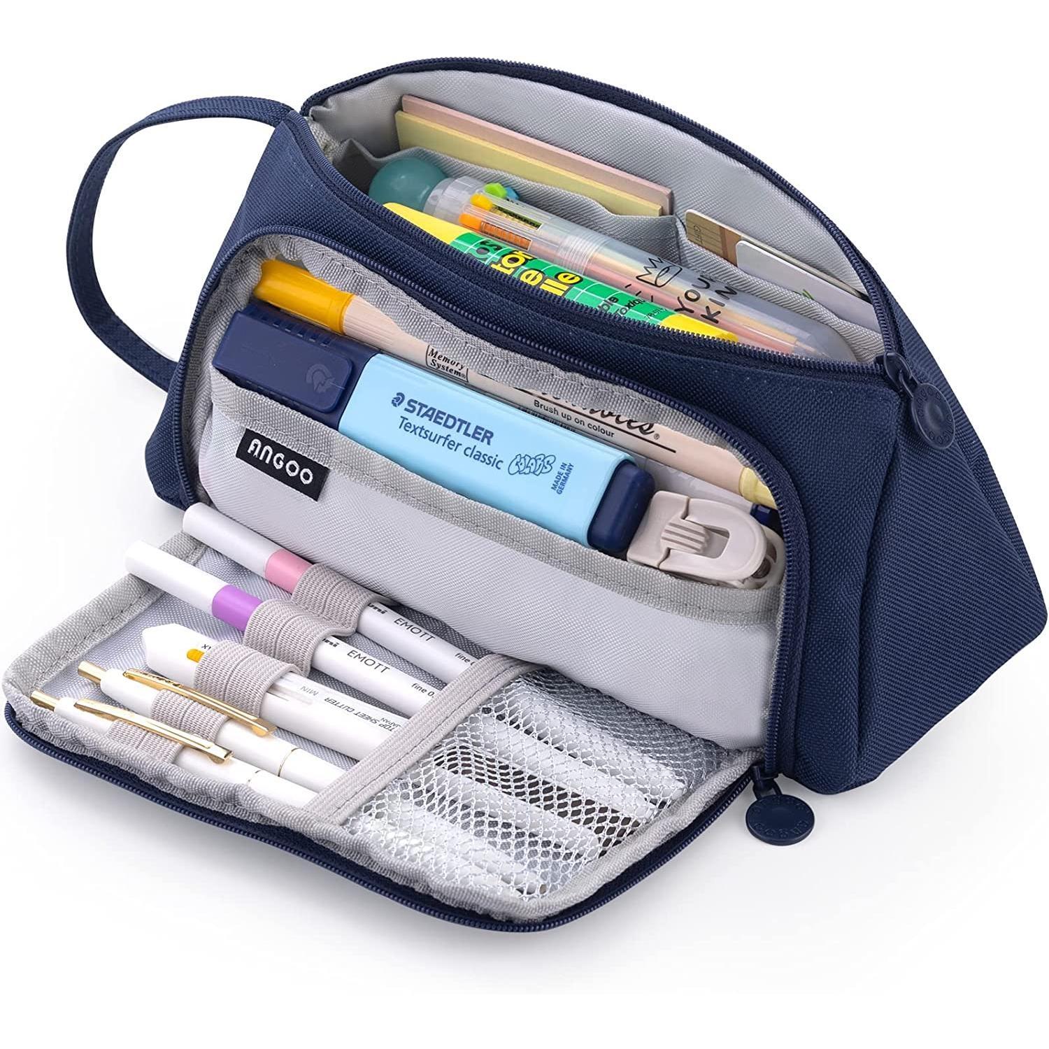 

1 шт., многофункциональная коробка для канцелярских принадлежностей, сумки для хранения канцелярских принадлежностей, креативный пенал для подростков, студентов и взрослых, большой вместительности темно-синий