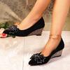 Wedge Heel Single Shoes New Spring and Summer Leopard Print Pointed Head Comfortable Shallow Mouth Square Buckle Rhinestone Shoes
