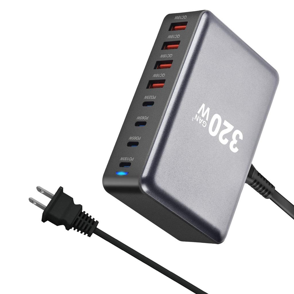 500W Gallium Nitride 8-Port Desktop Charger with 6 USB-C and 2 USB-A Ports