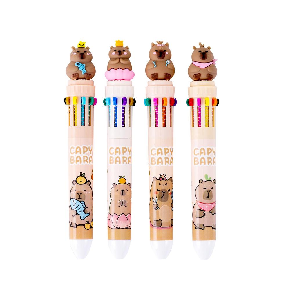 Lustiger Capybara Mehrfarbiger Druckkugelschreiber für Studenten-Journaling – Kreatives Cartoon-Design mit zehn Farben