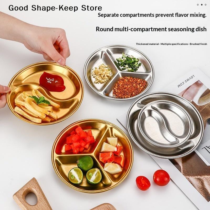 Stainless Steel Circular Divided Plate Roast Meat Dipping Household Seasoning Snack Sauce Dish Food Sauce Dish For Plate Kitchen
