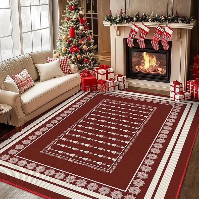 Christmas Poinsettia Red Green Carpet for Living Room Home Decor Sofa Table Large Area Rugs Hallway Balcony Mat Non-slip Doormat