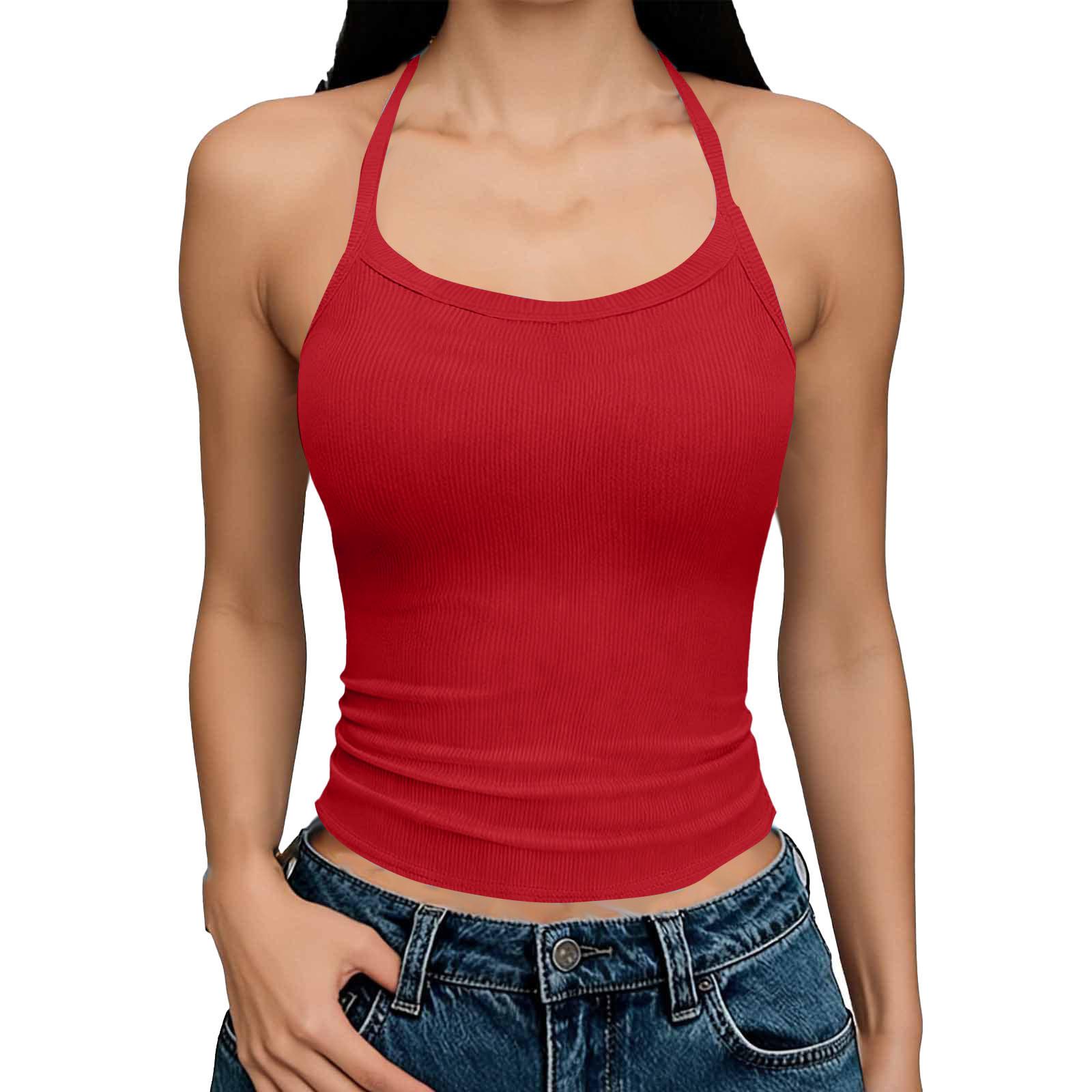 Women s Fashionable Casual -Color Fitted U-Neck Tank Top XXL красный