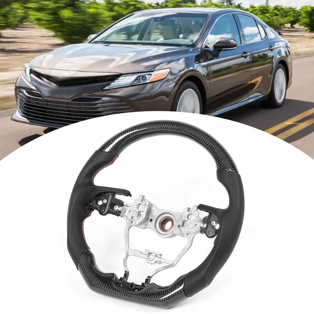 Kohlefaser Lenkrad Nappa Perforiertes Leder Rote Weiße Nähte Passend für Toyota Camry Corolla RAV‑4 Auris