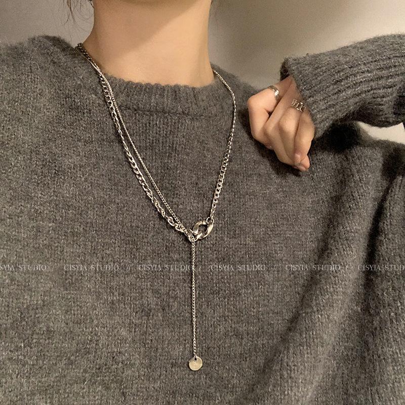 

Autumn and winter versatile round brand pendant necklace women s cold wind long style does not fade sweater chain hip hop cool accessories