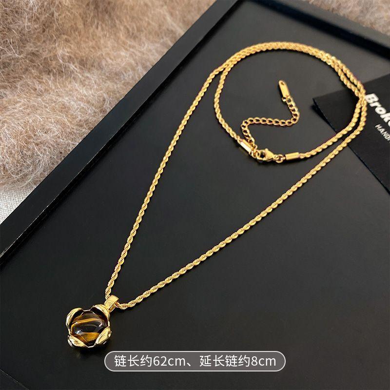 

Ретро темперамент Майяр тигровый глаз камень кулон ожерелье женское осенне-зимнее темпераментное длинное ожерелье-свитер высококлассная шейная цепочка Tiger s eye stone pendant necklace