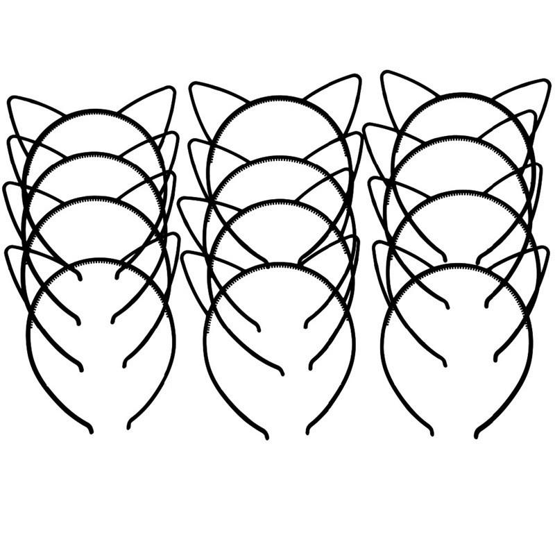 12pcs/set Girls Cat Ear Headbands Matte Cat Ears Headband Plastic Teeth Hairbands Family Decoration Party Hair Accessories