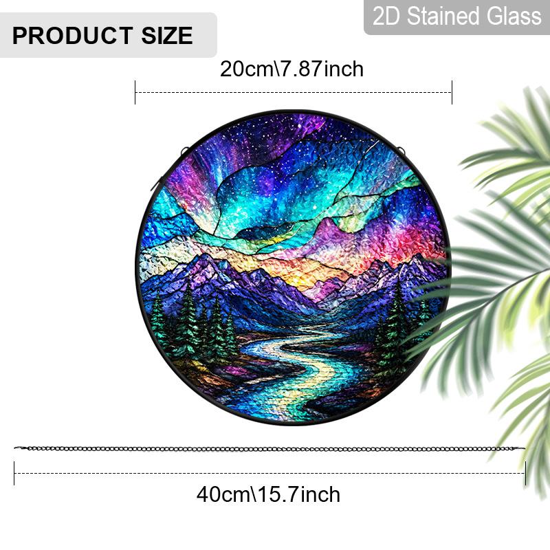 1pc 2D Flat Landscape Stained Glass Suncatcher, 6.3/7.87 Inch Starry Night Mountain Stained Glass Suncatcher, Home Decor, Garden Windocw Decor