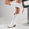 High Quality Block Heels Mid-calf White Cowboy Boots Luxury Shoes Women Vintage Country Concert Western Boots Botas Para Mujer