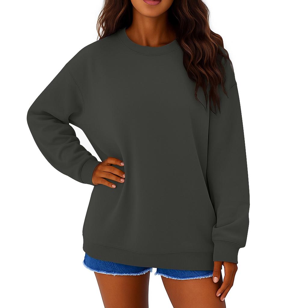 Moletom Casual Feminino de Veludo Cor Sólida Gola Redonda Solto