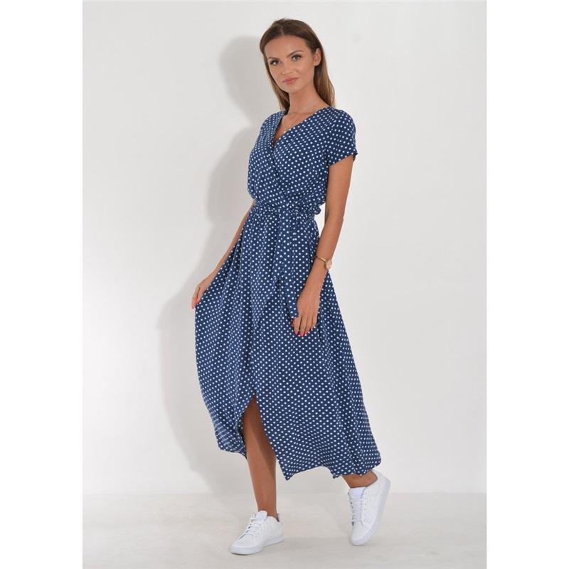 Holiday Polka Dot Print Strap Waist V-neck Mid-length Short-sleeved Dress