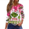 Women's Fashionable Casual Three Quarter Sleeve Christmas Printed Round Neck Top