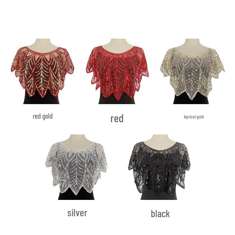 Vintage Sequin Mesh Shawl Cardigan - European Short Formal Party Cape
