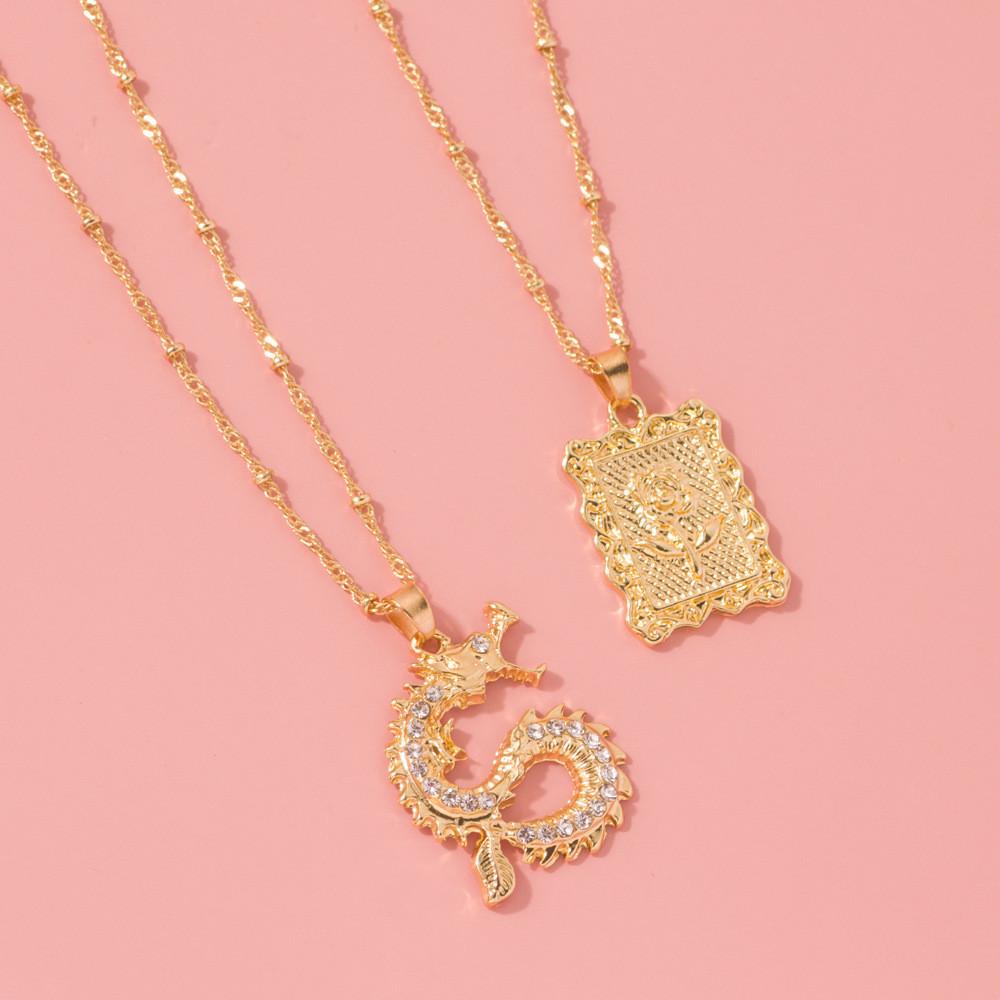 Exquisite Double Layer Rose And Dragon Pendant Necklace For Weddings And Travel Gifts