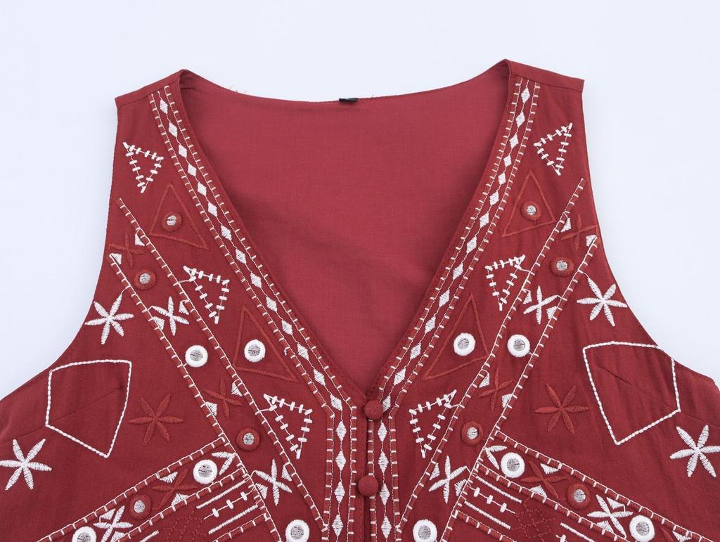 European American Women's Mirror Effect Embroidery Vest & Shorts Set
