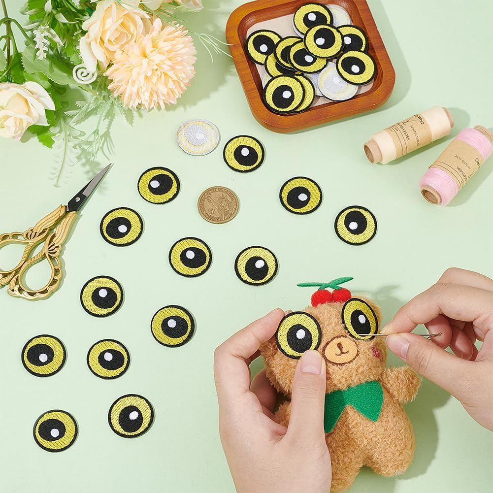 

BENECREAT 12 Pairs Black and Yellow Eyes Patch, Polyester Embroidery Cloth Iron on Patches, Cartoon Eyes Costume Accessories for Jackets Clothes DIY