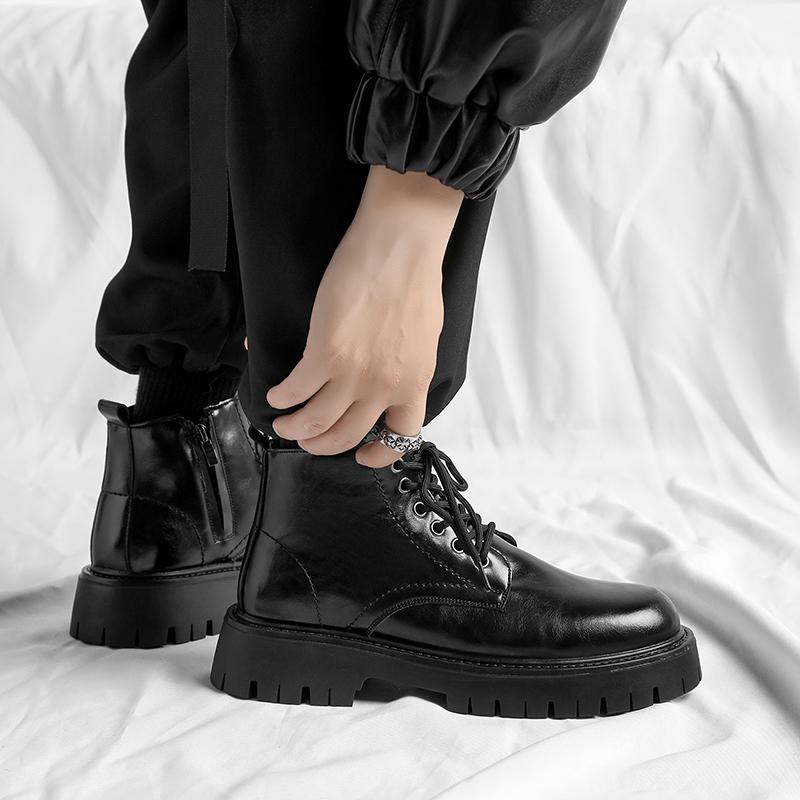 Men Italian Style Streetwear High Top Casual Platform Thick Sole Leather Shoes Male Business Fashion Dress Wedding Leather Shoe