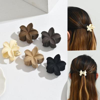 Pince à Cheveux Frangipanier Noir Moyen - Pince Griffe Fleur Givrée pour Demi-Chignon, Accessoire Cheveux Longs de 4CM