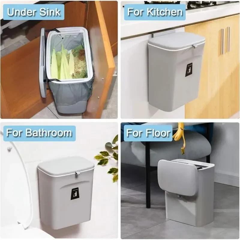 Non Perforated Sliding Cover Large Capacity Kitchen Waste Storage Bin, Household Kitchen Bathroom Wall Mounted Garbage Bin