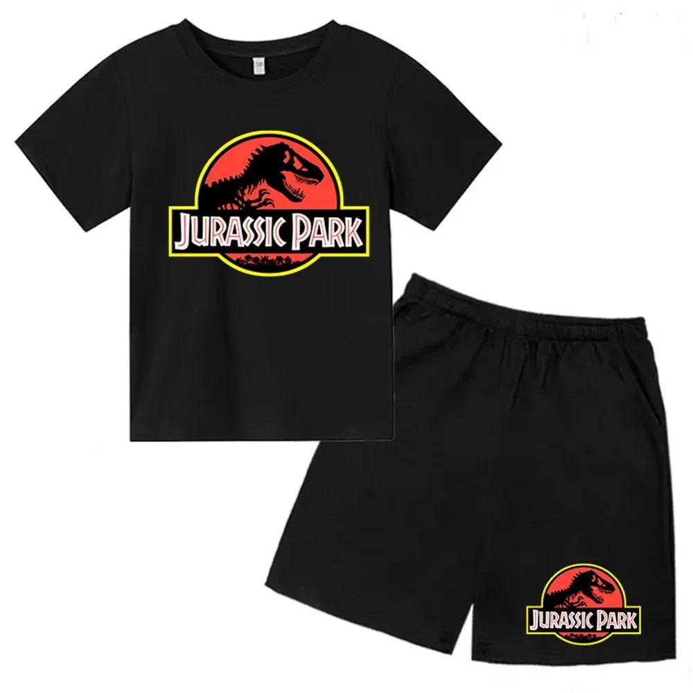 Sommer Jurassic Dinosaurier Welt Park 3D Druck Kinder T-Shirt Shorts Set Junge Mädchen Kurzarm Freizeit Kinder Anzug 160