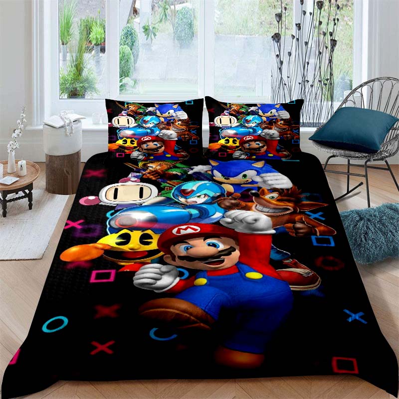 Star-patterned three-piece bedding set (Super Mario game) - includes one duvet cover and two pillowcases221