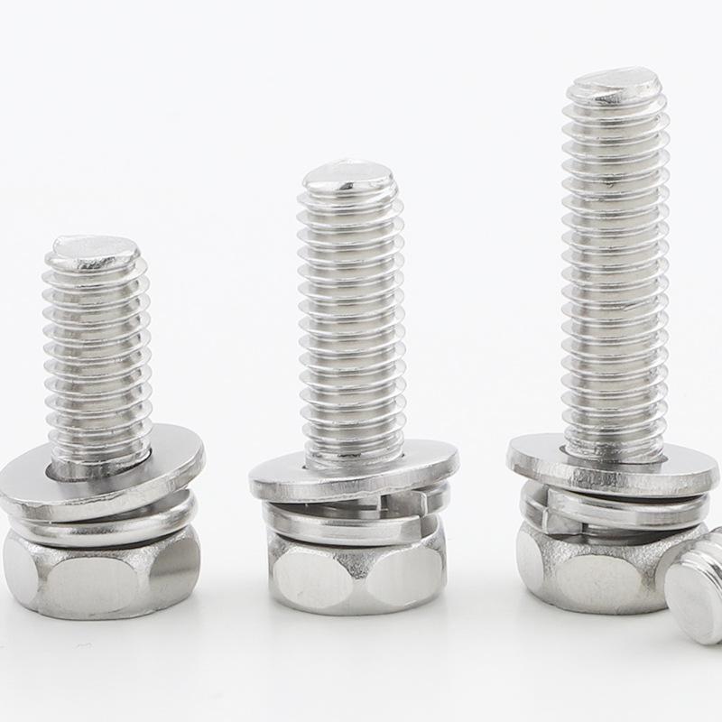 304 Stainless Steel Hex Head Bolt Set with Flat and Spring Washers