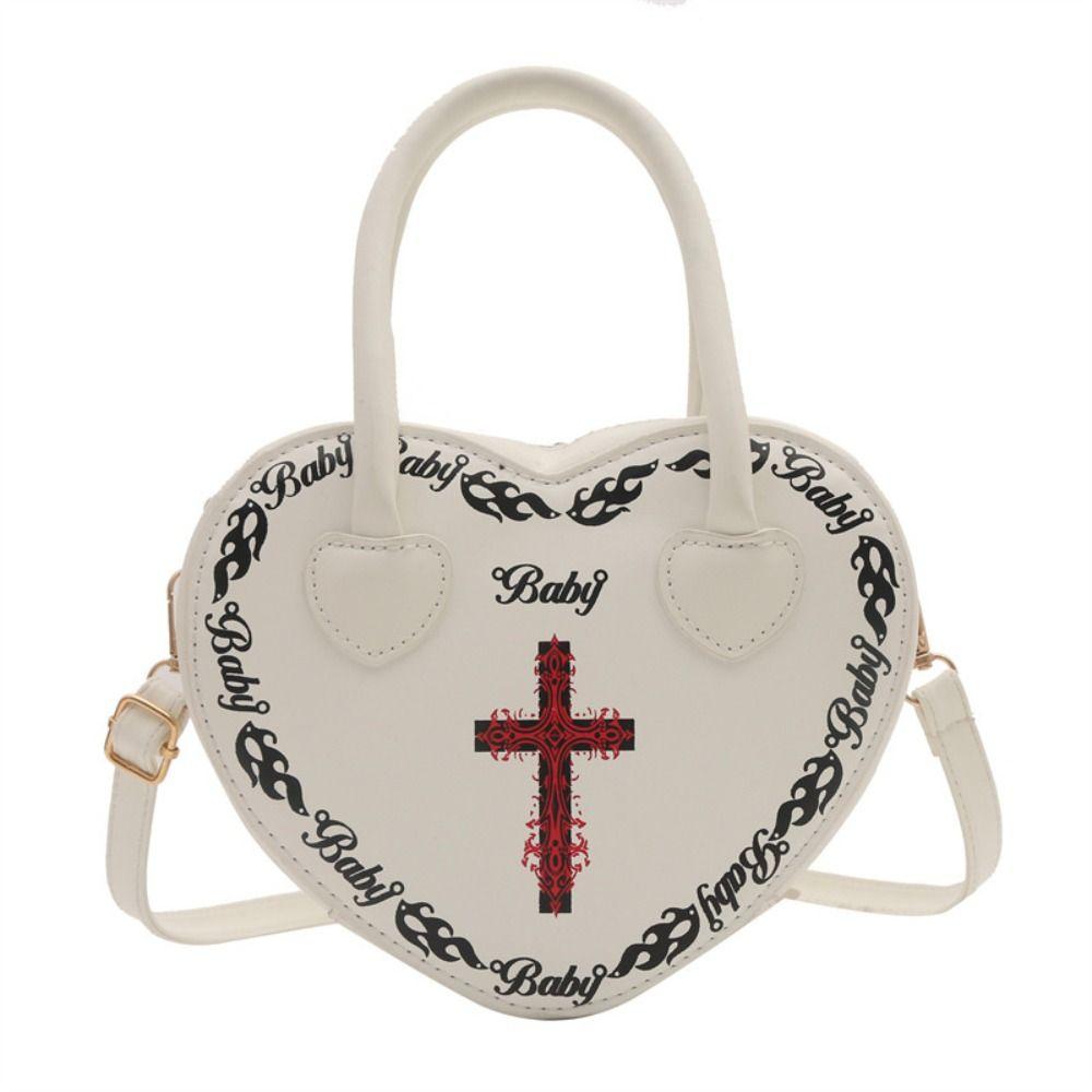 

Handbag Heart Shaped Shoulder Bag Letter Print Punk Small Tote Bag Cross Crossbody Bag Streetwear белый