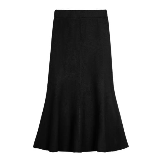 Women Fishtail Skirt High Waist Hip Wrapped Midi Skirt Solid Color Slim Fit Autumn Winter Knitting A-Line Skirt
