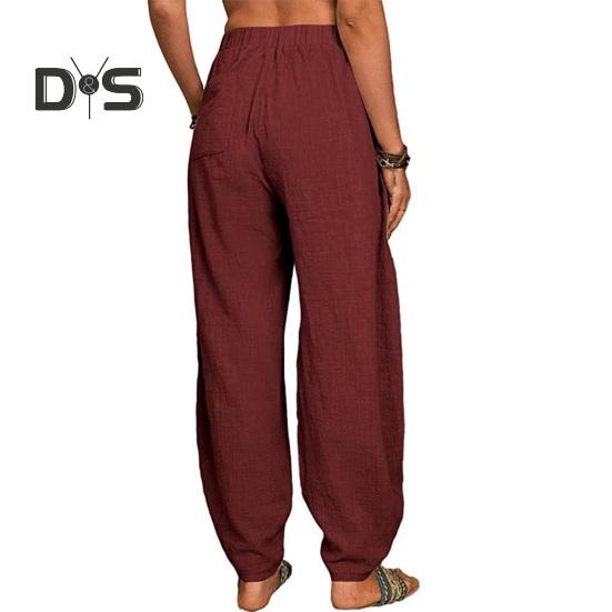 Damen Freizeithose, elastische, hohe Taille, einfarbig, Haremshose mit Taschen, lockere Passform, atmungsaktiv, lange Hose für den Alltag