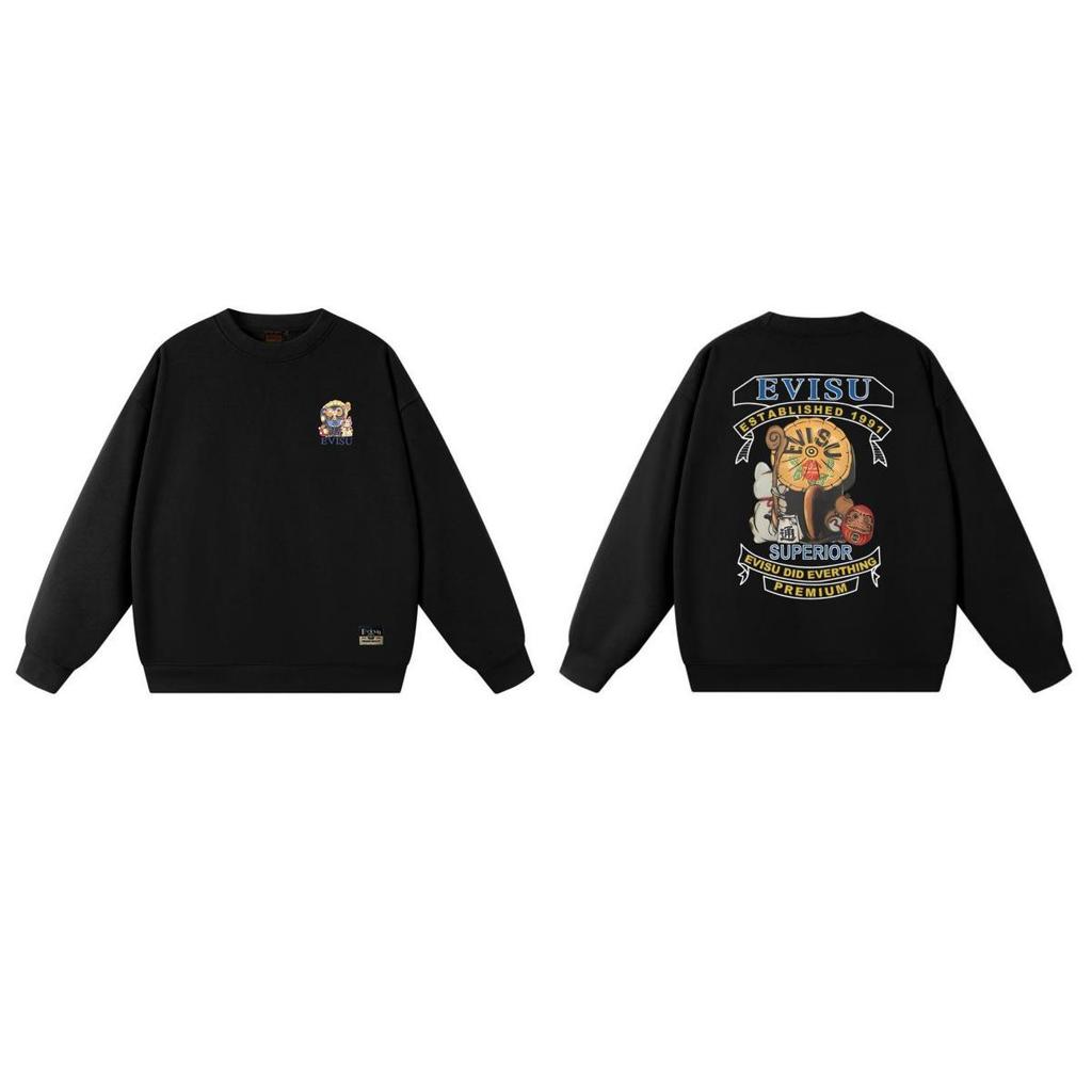 EVISU Streetwear Gott des Glücks Sweatshirt: Unisex Pullover mit Rundhalsausschnitt von hoher Qualität für Herbst 2026