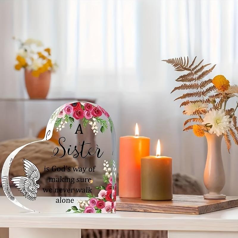 2D Flat Acrylic Heart Sister Gifts Desktop Decoration Plaque, Home Decor Plaque Hanging Wall Art Decorative Garden Decoration for Room Door Signs Hang