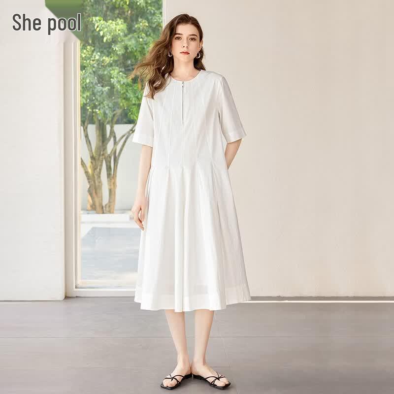 Women s Lyocell Blend Half-Zip A-Line Midi Dress S