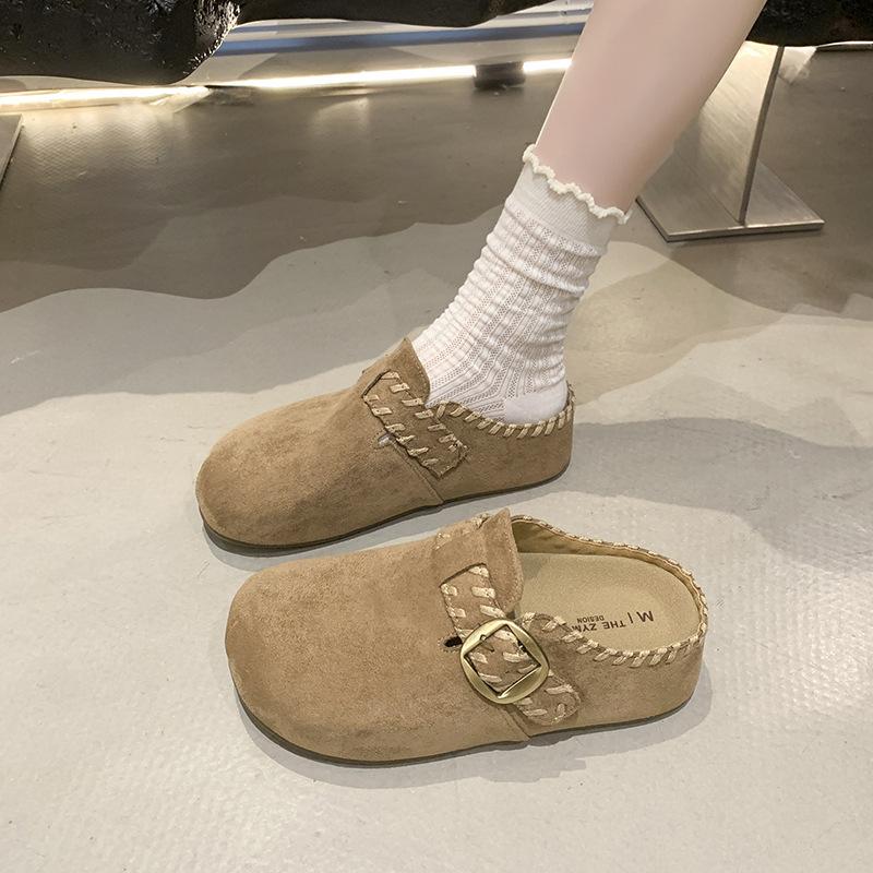 Thick sole heightening super fire one pedal Birkenstock shoes baotou half slippers women's autumn wear new popular sandals