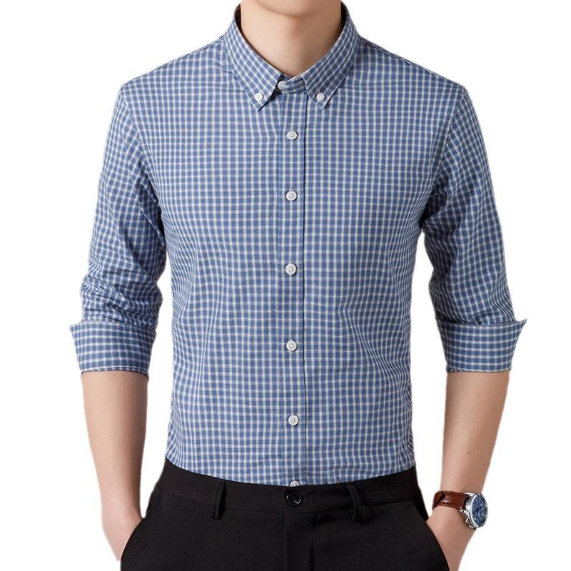 Men's 100% Cotton Long-Sleeve Plaid Shirt - Spring/Autumn, Breathable & Comfortable