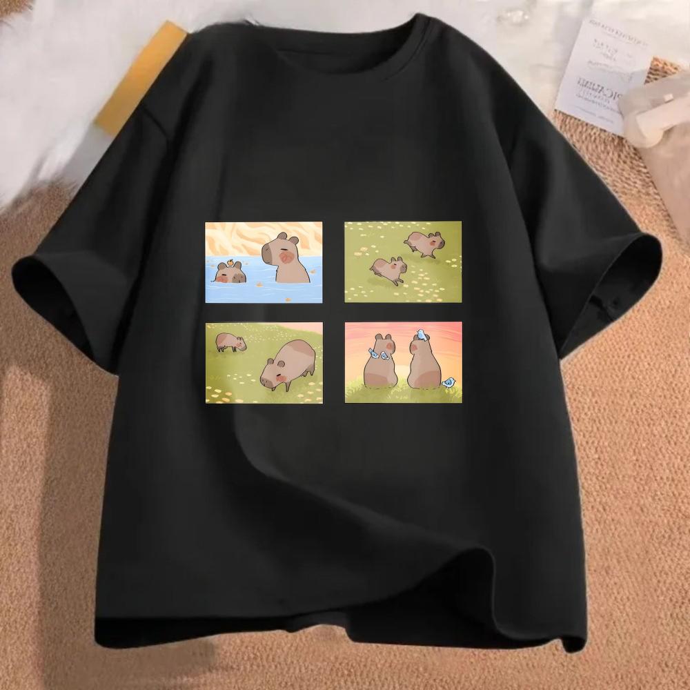 

New Funny Capybara T Shirt Woman Capybara Kawaii Tshirt Top Women Y2k Fashion Cartoon Short Sleeve Tee Summer Tops 4XL