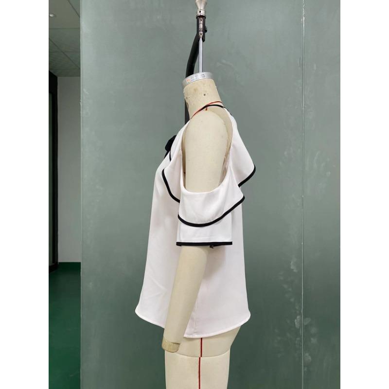 Temperament Double-layer Short Sleeved Shirts with Bow Collar Women’s Blouses & Shirts