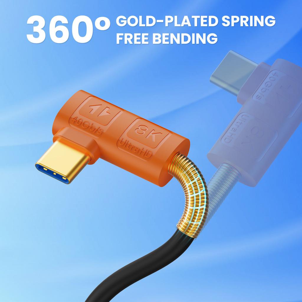 USB4 Type C Spring Coiled Cable Cord 240W Power Delivery Support 40Gbps Data Transmission Speed 8K 60Hz Resolution