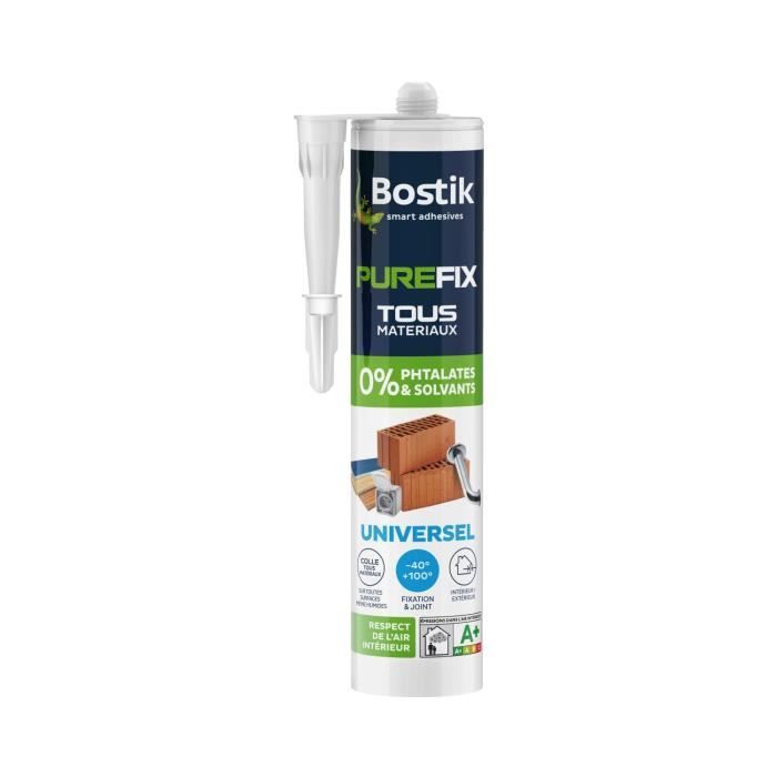 Mastic de Fixation BOSTIK Purefix Universel Tous Matériaux Sans Solvant Sans Phtalates - Intérieur Extérieur - cartouche 460 g