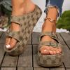 Fashion Summer Holiday Printing Women Slippers Vacation Travel Beach Double-buckle Sandals Fashion Platform Home Slippers Slides Women