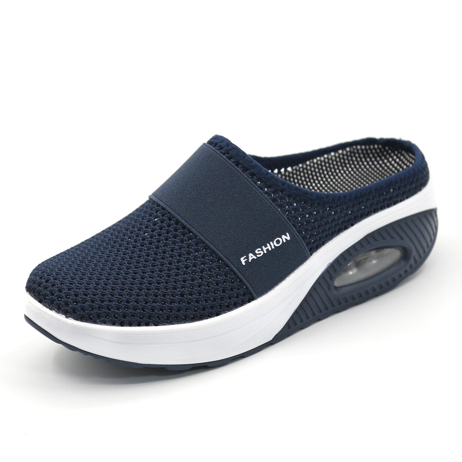 

Большие размеры сверхлегкие сетчатые дышащие полутапочки женские повседневные кроссовки для бега и путешествий на воздушной подушке женские педали 43 темно-синий