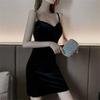 French-style pure and alluring sexy bust-enhancing dress for women, summer slimming gold velvet hip-hugging slip dress
