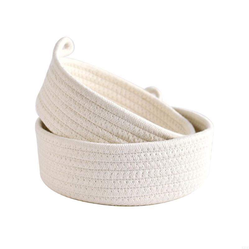 2pcs Woven Storage Baskets Cotton Rope Bin for Baby Nursery Bathroom Bedroom Cosmetic Organizing X3UC