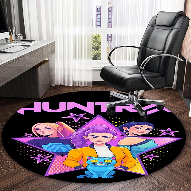 1pc KPop Demon Hunters15 Print Round Carpet Chair Round Carpet Suitable for Bedroom Living Room Home Decorative Carpet