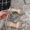 Fashion Women's Sandals Summer 2024 Rhinestone Bow High Heeled Ladies Shoes Ankle Cross Straps Sandales Femmes Square Open Toe Sandalias