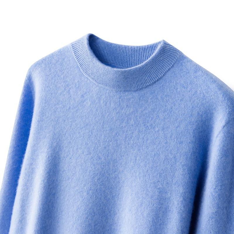 100 pure cashmere shirt solid color flat semi-turtleneck sweater basic knitting men