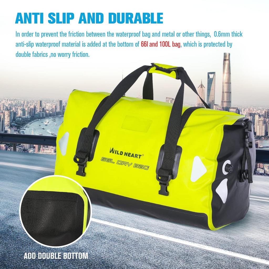 WILD HEART Waterproof Duffel 100L with Welded Seam Shoulder Straps and Binding for and Outdoor Activities Bag, 40L, 66L, Capacity, Rope, Kayaking,