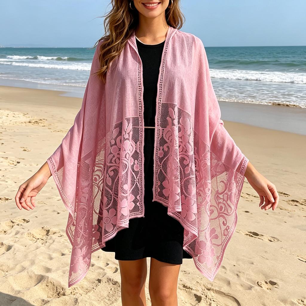 Lightweight Sheer Lace Shawl for Women Elegant Open Front Wrap Scarf with Floral Pattern Suitable for Formal and Casual Occasions