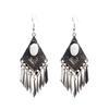 GemChic Women's New Vintage Rhomboid Natural Stone Long Tassel Fringe Earrings Ethnic Fashion Hook Earrings Birthday Christmas Jewelry Gift