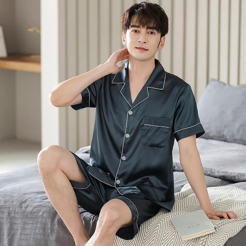 Han Yatong Silk Couple Pajamas Set: Autumn Long Sleeve Cardigan Homewear